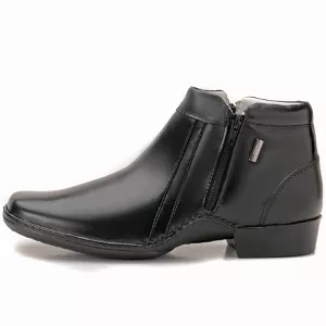 Bota Botina Masculina Em Couro Preto Zíper Macio New Confort