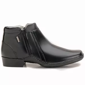 Bota Botina Masculina Em Couro Preto Zíper Macio New Confort