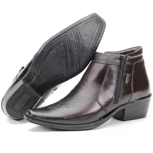 Bota Masculina Em Couro Bico Fino Marrom Kéffor Linha Comitiva