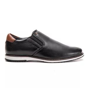 Sapato Oxford De Couro Preto Calce Fácil Bico Redondo Play