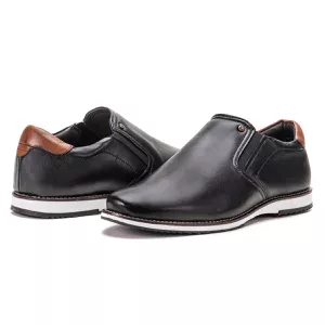 Sapato Oxford De Couro Preto Calce Fácil Bico Redondo Play