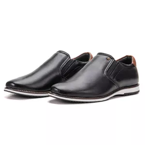 Sapato Oxford De Couro Preto Calce Fácil Bico Redondo Play