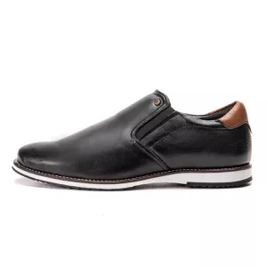 Sapato Oxford De Couro Preto Calce Fácil Bico Redondo Play