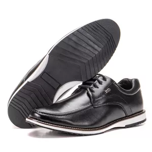 Sapato Oxford De Couro Legítimo Preto Bico Redondo Macio Play