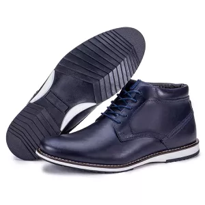 Sapato Oxford Derby De Couro Cano Curto Marinho Macio Play