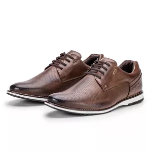 Sapato De Couro Oxford Masculino Castanho Calce Fácil Play