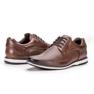 Sapato De Couro Oxford Masculino Castanho Calce Fácil Play