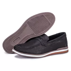 Mocassim Masculino De Couro Confortável Preto Trento