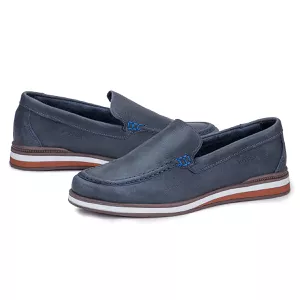 Mocassim Masculino De Couro Legítimo Marinho Leve Trento