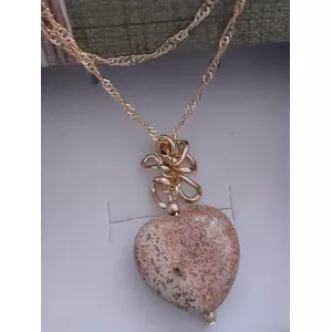 Colar folheado a ouro 18k Coração Pedra Madeira - ... - MARINA JOIAS