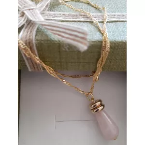 Colar folheado a ouro 18k Quartzo Rosa - 497 - MARINA JOIAS