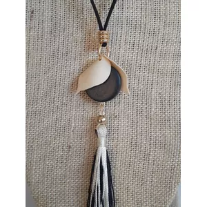 Colar couro 90 cm camurça Preto no Branco - 530 - MARINA JOIAS