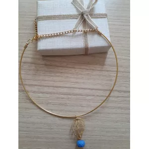 Colar Aro Folheado à Ouro 18k Cristal Azul - 627 - EFEITO NATURAL