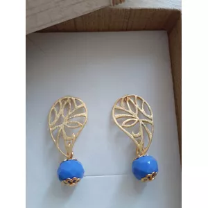 Brinco folheado ouro 18k Acetinado Cristal Azul - ... - EFEITO NATURAL