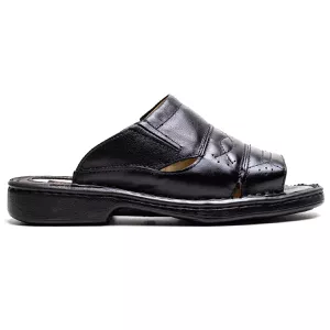 Chinelo Comfort Masculino em Couro Preto - Pé Leve Calçados