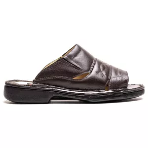 Chinelo Comfort Masculino em Couro Café - Pé Leve Calçados