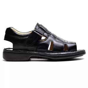 Sandália Comfort Masculino em Couro Preto - Pé Leve Calçados