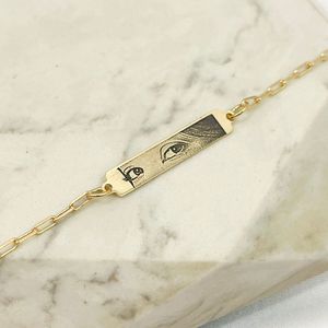 Pulseira Plaquinha Olhar Personalizada Folheado em Ouro 18k