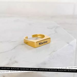 Anel Quadrado Personalizado Regulável Folheado em Ouro 18k
