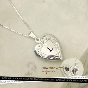 Colar Relicário Coração Personalizado com Foto Banhado a Prata 925