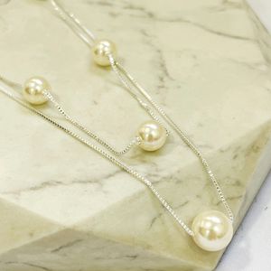 Colar Duplo Perolas Folheado em Prata 925