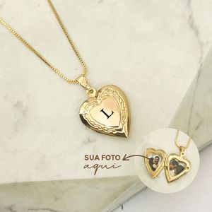 Colar Relicário Coração Personalizado com Foto Banhado a Ouro 18k