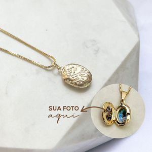 Colar Relicário Flower com Foto Banhado a Ouro 18k