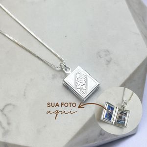 Colar Relicário Livro com Foto Banhado a Prata 925
