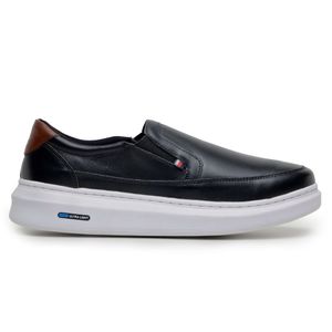 Sapatenis Mocassim Masculino Leve Confortável Em Couro 100% Legitimo Parra Boots - Preto/Branco