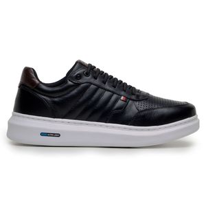 Sapatenis Moderno Detalhado Masculino Em Couro 100% Legitimo Leve Confortável Parra Boots - Preto/Branco