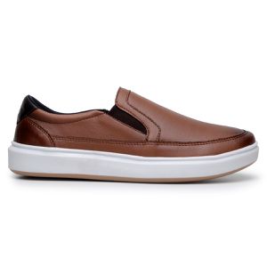 Sapatenis Masculino Slip On Casual Iate Mocassim 100% Couro Eco. - Havana