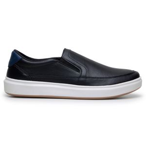 Sapatenis Masculino Slip On Casual Iate Mocassim 100% Couro Eco. - Preto