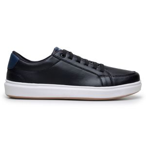 Tênis Masculino Slip Casual Leve E Confortável 100% Couro Eco. - Preto/Branco