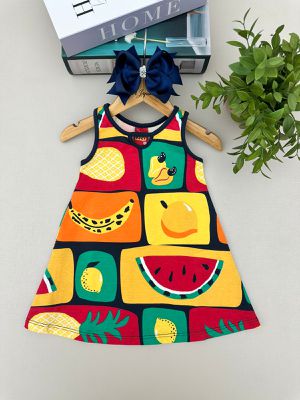 Vestido Regata Menina Frutas Azul Marinh... - A Japonesa Franca Oficial