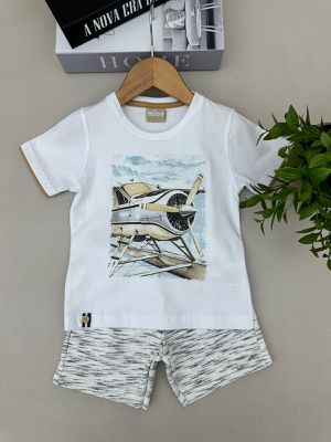 Conjunto Manga Curta Menino Avião Branco... - A Japonesa Franca Oficial