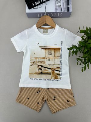 Conjunto Manga Curta Menino Praia Off Wh... - A Japonesa Franca Oficial