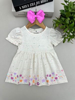 Vestido Manga Curta Menina Flor Off Whit... - A Japonesa Franca Oficial