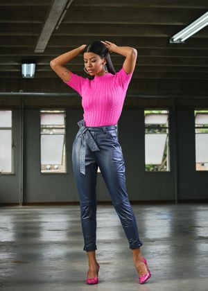 Calça Clochard de Couro Feminina Azul Marinho Sarah - Elite Couro Store