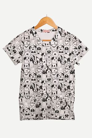 Blusa Estampada P&B Canino em Malha Confort - Use Anny