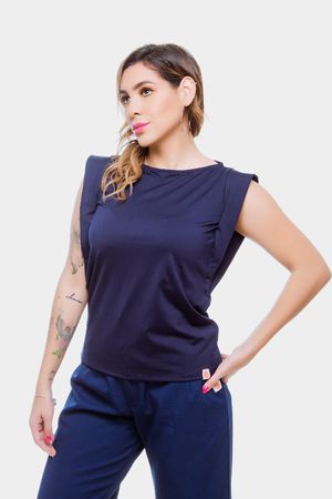 Blusa Azul Marinho Eve Em Malha - blu-eve-az-marin... - Use Anny