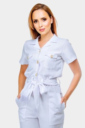 Macacão Branco Sofia Em Gabardine Premium - mac-so... - Use Anny