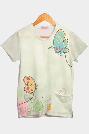 Blusa Borboletas Verde Em Malha Dry Confortly Scru... - Use Anny