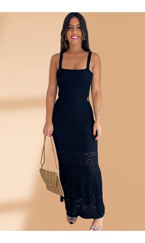 Vestido Tricot Rendado Preto Carolina - Poliana Finzetto