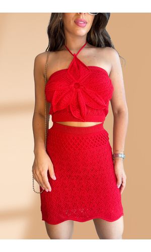 Conjunto Crochê Flor Vermelho - Poliana Finzetto