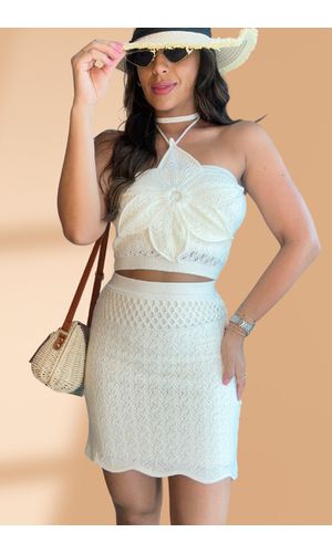Conjunto Crochê Flor Branco - Poliana Finzetto