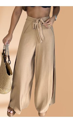 Calça Pantalona Envelope Bege - Poliana Finzetto