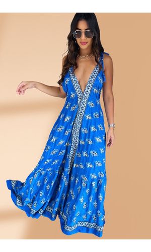 Vestido Seda Deusa Gaia Azul - Poliana Finzetto