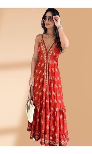 Vestido Seda Deusa Gaia Vermelho - Poliana Finzetto