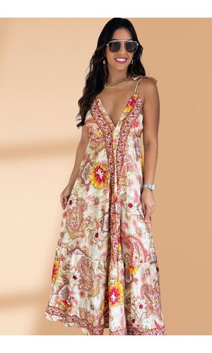 Vestido Seda Bromélias Vermelho - Poliana Finzetto