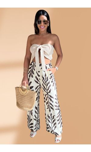 Calça Pantalona Bege Mandy - Poliana Finzetto